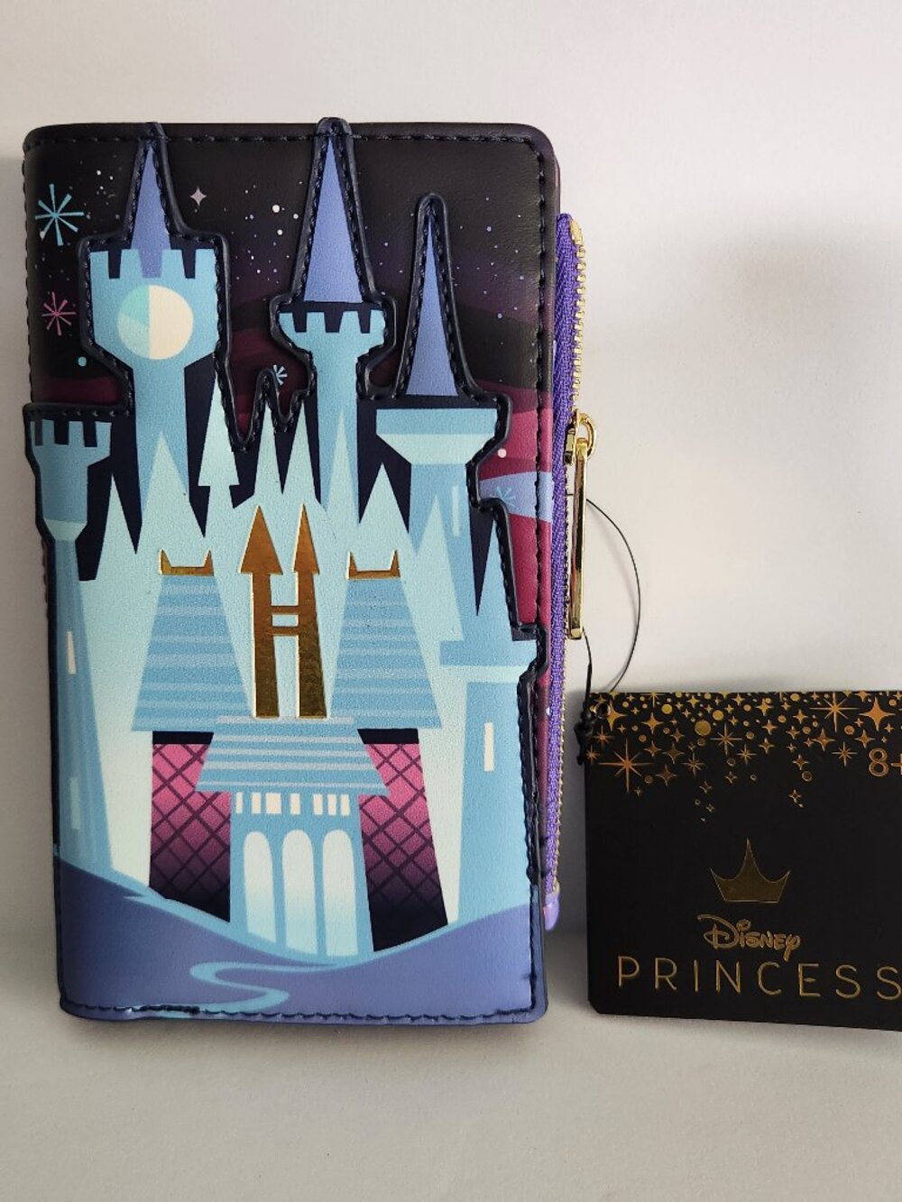 Loungefly Disney Cinderella Wallet Castle Scene Carriage Hard Tag Snap Zip New